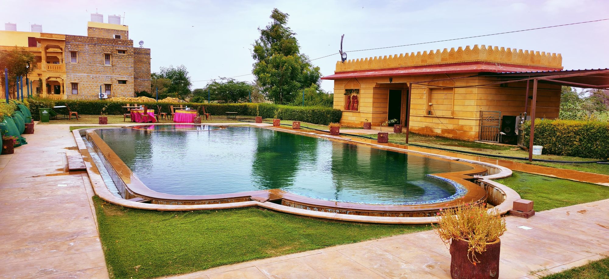 The pool and sandstone pavilion at Moonlight Nature Resort